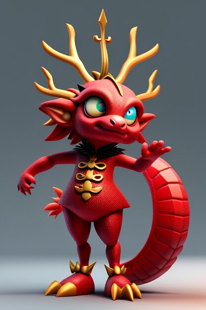 Foto cartoon animation chinese dragon baby antropomorfo 3d rendering personaggio modello figura prodotto