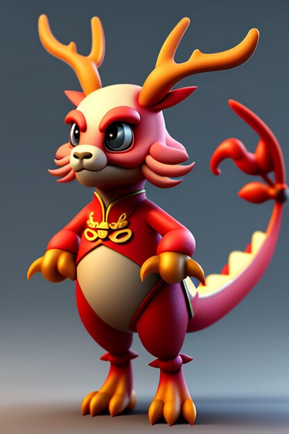 Foto cartoon animation chinese dragon baby antropomorfo 3d rendering personaggio modello figura prodotto