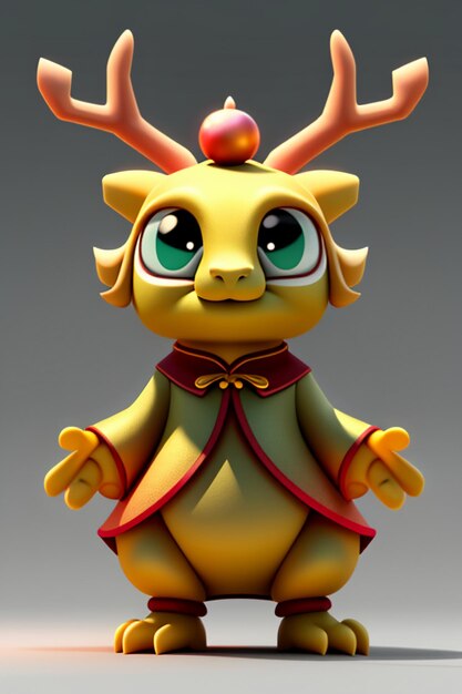 Cartoon animation chinese dragon baby anthropomorphic 3d rendering character model figure product