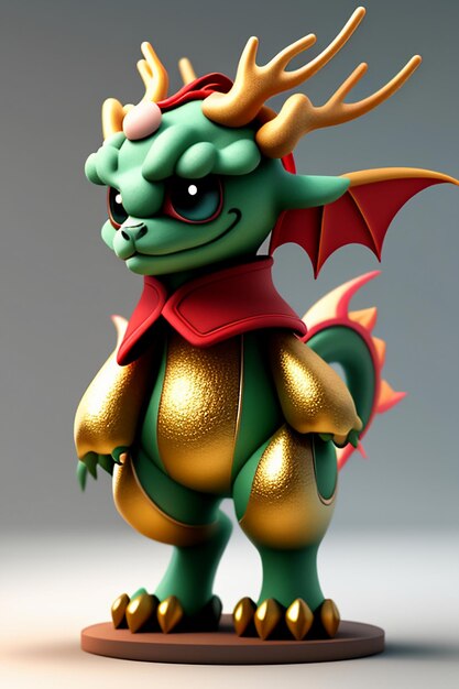 Cartoon Animation Chinese Dragon Baby Anthropomorphic 3D Rendering Character Model Figure Product