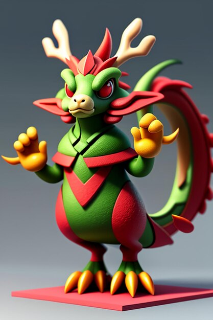 Foto cartoon animation chinese dragon baby antropomorfo 3d rendering personaggio modello figura prodotto