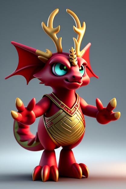 Cartoon Animation Chinese Dragon Baby Anthropomorphic 3D Rendering Character Model Figure Product