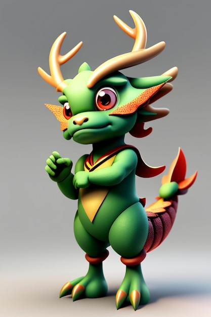 Cartoon Animation Chinese Dragon Baby Anthropomorphic 3D Rendering Character Model Figure Product