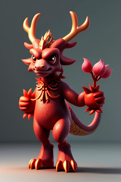 Cartoon Animation Chinese Dragon Baby Anthropomorphic 3D Rendering Character Model Figure Product