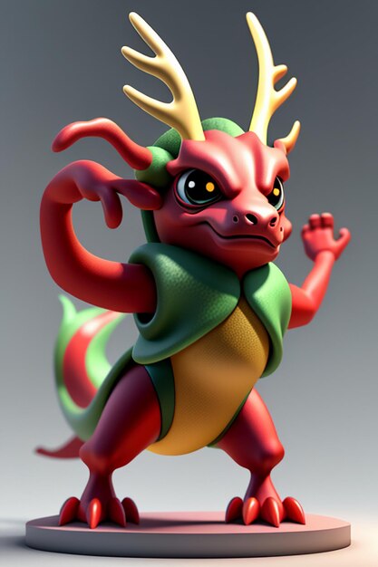 Foto cartoon animation chinese dragon baby antropomorfo 3d rendering personaggio modello figura prodotto