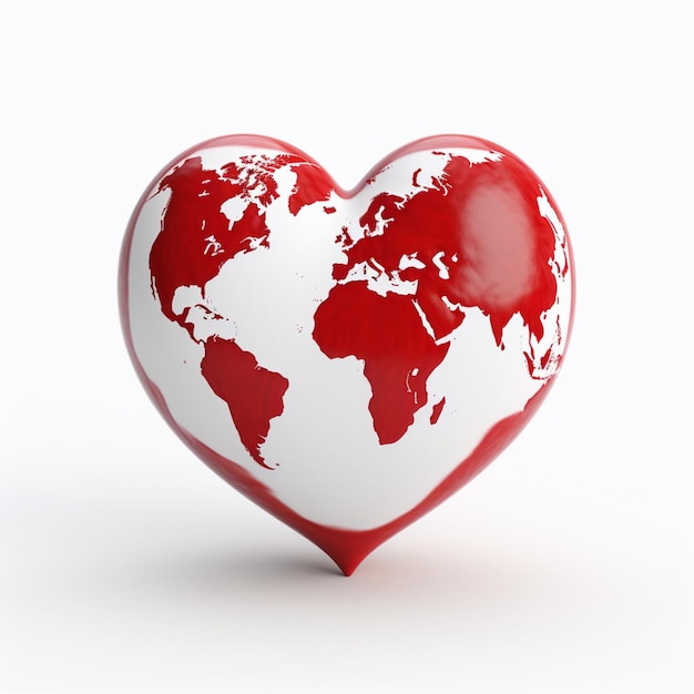 cartoon animation of white earth in the form of red love on a white background