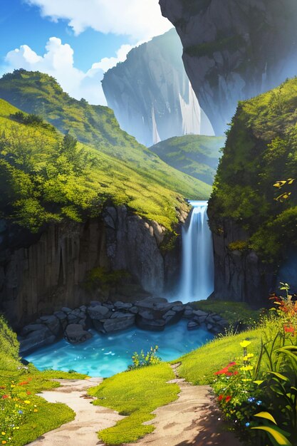 Cartoon anime game scene illustration landscape wallpaper background children cartoon style