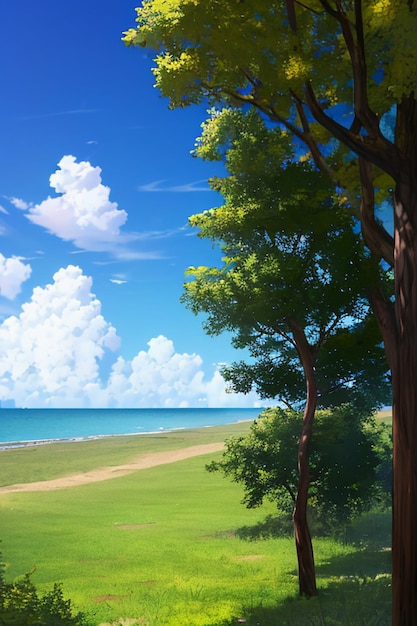 Cartoon anime game scene illustration landscape wallpaper background children cartoon style