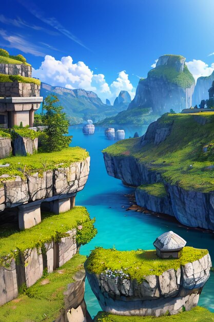 Cartoon anime game scene illustration landscape wallpaper background children cartoon style