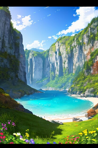 Cartoon anime game scene illustration landscape wallpaper background children cartoon style