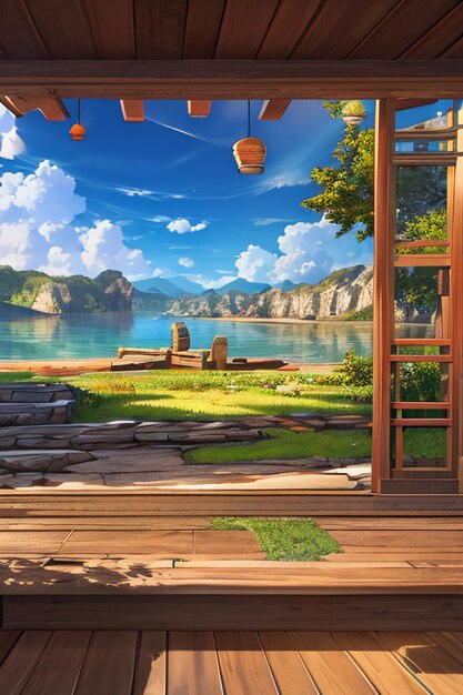 Cartoon anime game scene illustration landscape wallpaper background children cartoon style