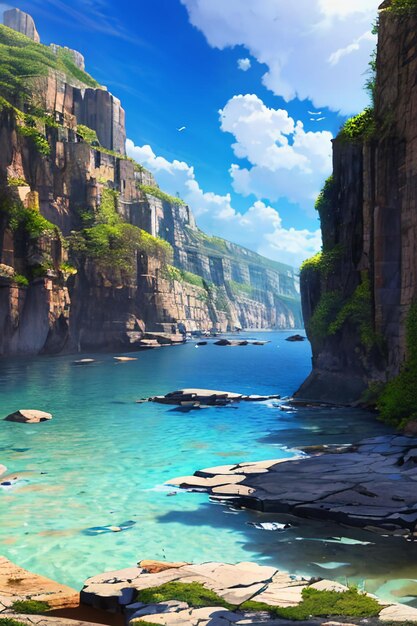 Cartoon anime game scene illustration landscape wallpaper background children cartoon style