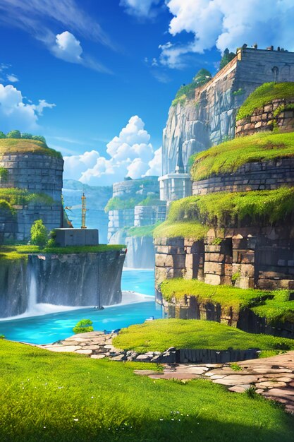 Cartoon anime game scene illustration landscape wallpaper background children cartoon style