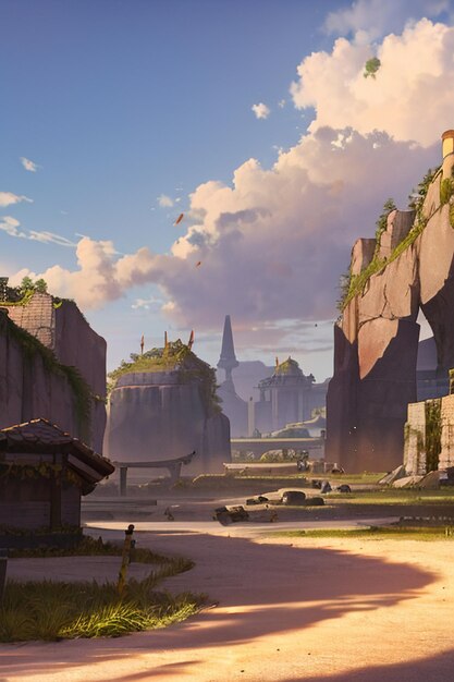 Photo cartoon anime game scene illustration landscape wallpaper background children cartoon style