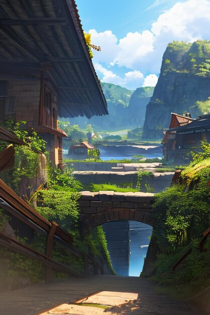 Cartoon anime game scene illustration landscape wallpaper background children cartoon style