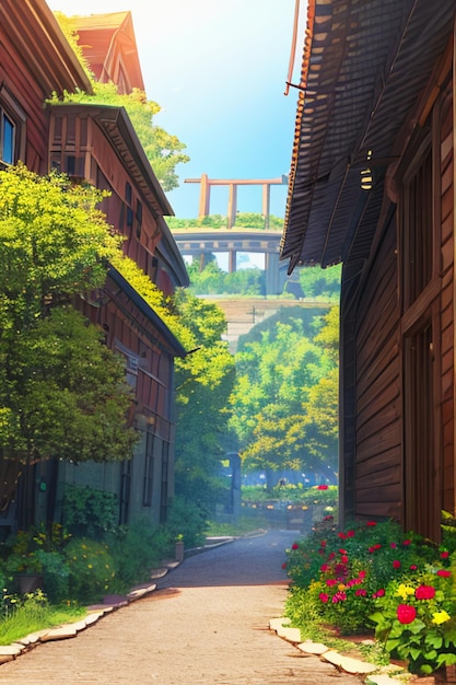 Foto anime di cartoni animati scena di gioco illustrazione paesaggio carta da parati sfondo bambini stile cartone animato