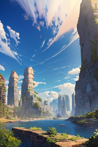 Cartoon anime game scene illustration landscape wallpaper background children cartoon style