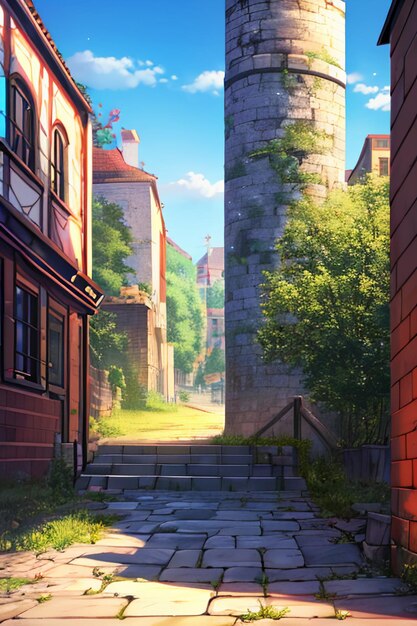 Photo cartoon anime game scene illustration landscape wallpaper background children cartoon style