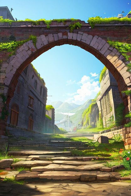 Cartoon anime game scene illustration landscape wallpaper background children cartoon style