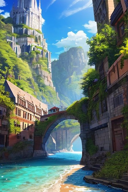 Cartoon anime game scene illustration landscape wallpaper background children cartoon style