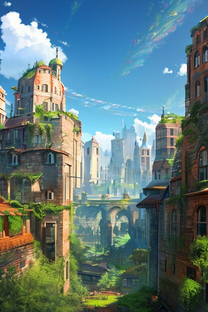 Photo cartoon anime game scene illustration landscape wallpaper background children cartoon style
