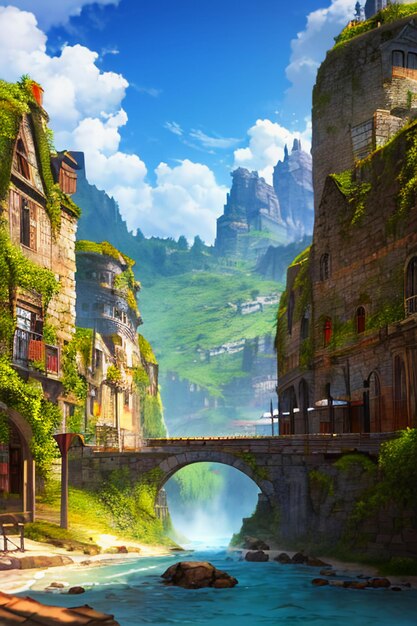 Cartoon anime game scene illustration landscape wallpaper background children cartoon style