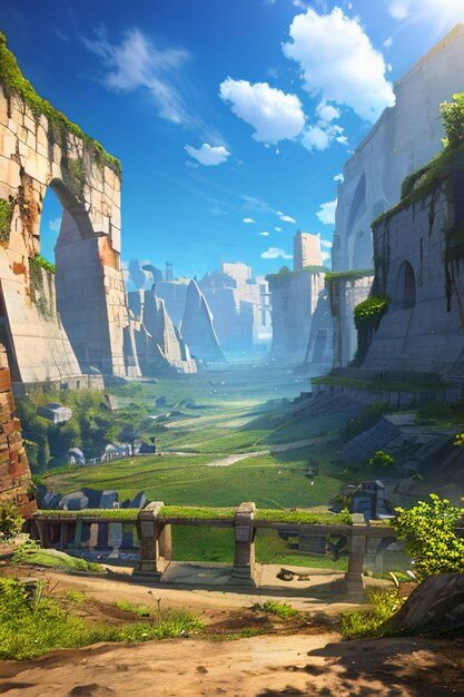 Cartoon anime game scene illustration landscape wallpaper background children cartoon style