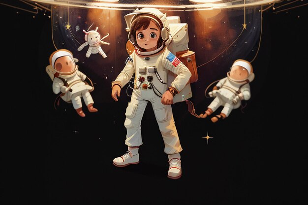 Cartoon Anime Ruimte Reizen Astronaut Zwemmen Zonder Zwaartekracht Wallpaper Achtergrond Illustratie