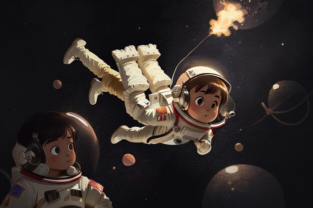Cartoon Anime Ruimtereizende Astronaut Zwevend Zonder Zwaartekracht Wallpaper Achtergrond Illustratie