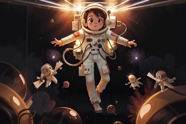 중력 벽지 배경 일러스트없이 떠있는 만화 애니메이션 우주 여행 우주 비행사