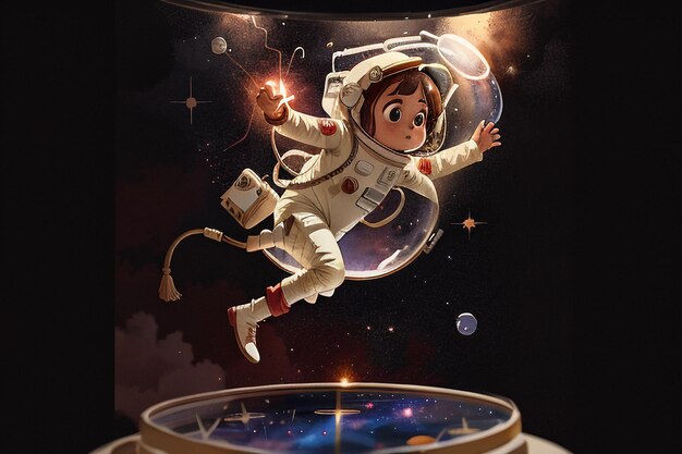 Мультяшный аниме Космический астронавт, плавающий без гравитации Обои Фоновая иллюстрация