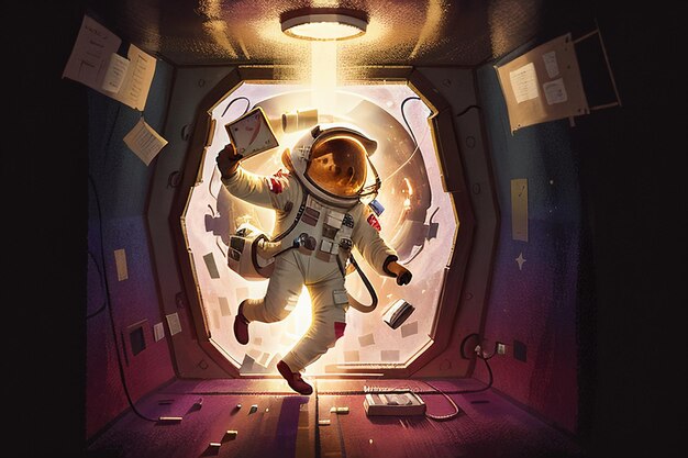 Cartoon Anime Space Traveling Astronaut Floating Without Gravity Wallpaper Background Illustration