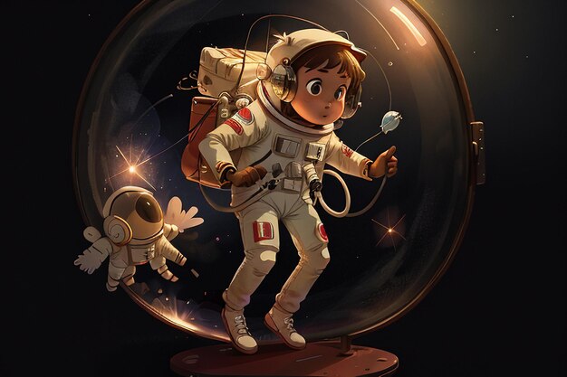 Cartoon Anime Space Traveling Astronaut Floating Without Gravity Wallpaper Background Illustration