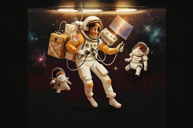 Cartoon Anime Space Traveling Astronaut Floating Without Gravity Wallpaper Background Illustration