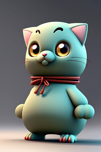 Cartoon anime stijl kawaii schattige kat karakter model 3D rendering productontwerp spel speelgoed ornament