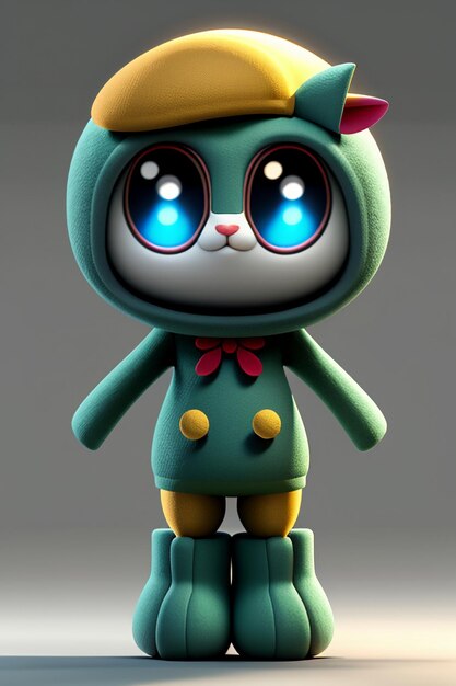 Cartoon anime stijl kawaii schattige kat karakter model 3D rendering productontwerp spel speelgoed ornament