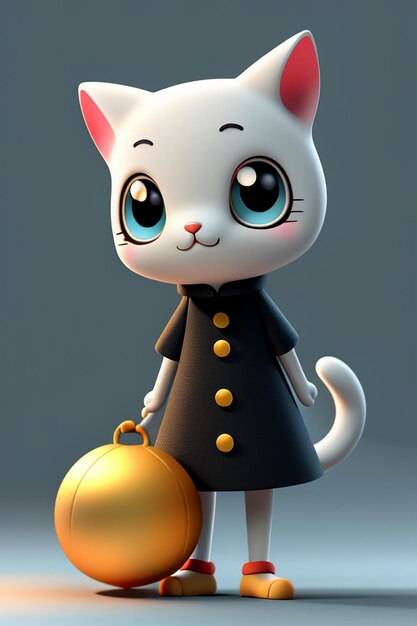 Foto cartoon anime stijl kawaii schattige kat personage model 3d rendering product ontwerp spel speelgoed ornament