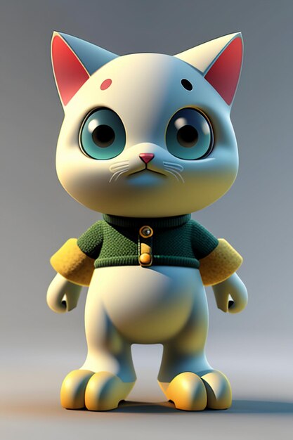 Cartoon anime style kawaii cute cat character model 3d rendering product design game toy ornament