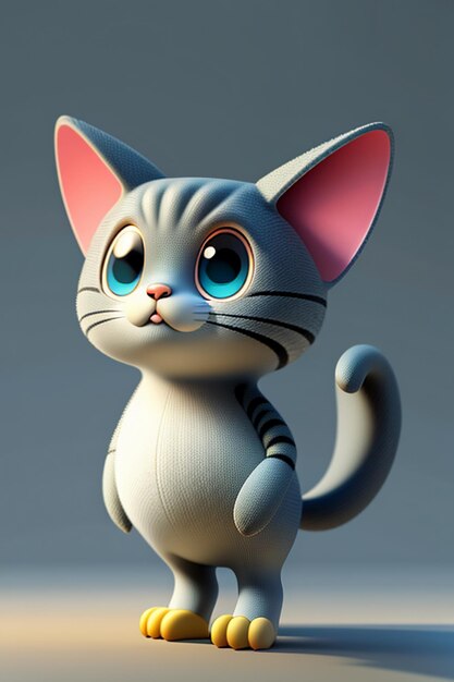 Foto ornamento del giocattolo del gioco di progettazione del prodotto di rendering 3d del personaggio del gatto carino kawaii in stile anime del fumetto