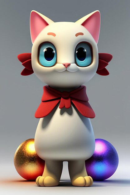 Cartoon anime style kawaii cute cat character model 3d rendering product design game toy ornament