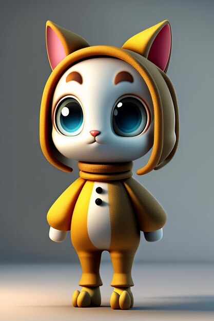 Cartoon anime style kawaii cute cat character model 3D rendering product design game toy ornament