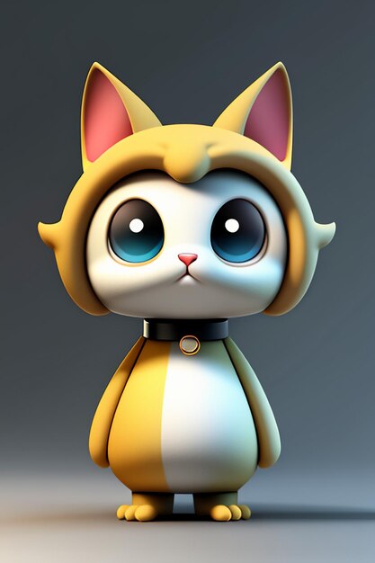 Cartoon anime style kawaii cute cat character model 3d rendering product design game toy ornament