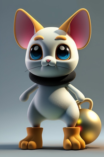 Cartoon anime style kawaii cute cat character model 3D rendering product design game toy ornament