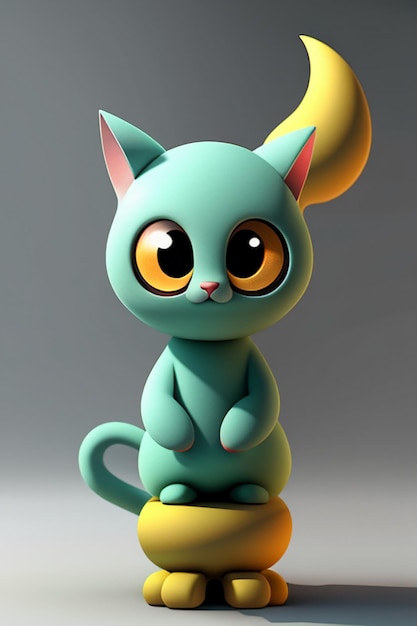 Cartoon anime style kawaii cute cat character model 3d rendering product design game toy ornament