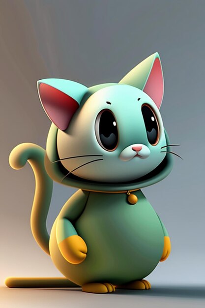 만화 애니메이션 스타일 카와이 귀여운 고양이 캐릭터 모델 3D 렌더링 제품 디자인 게임 장난감 장식품