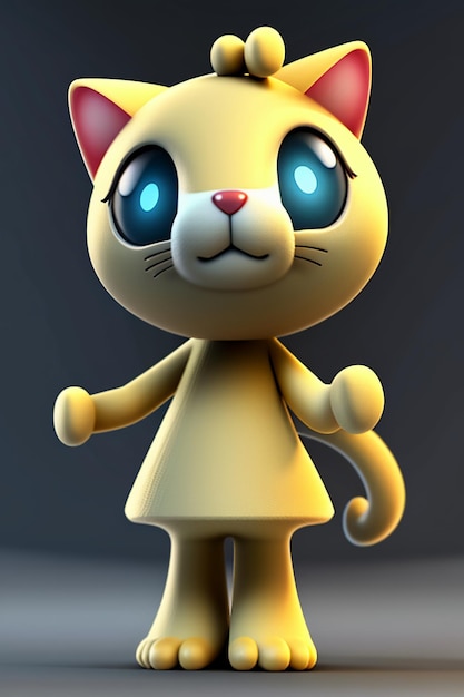 Cartoon anime style kawaii cute cat character model 3D rendering product design game toy ornament