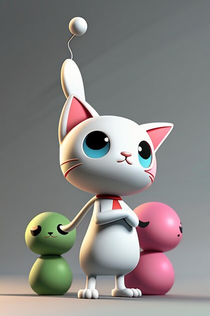 Cartoon anime style kawaii cute cat character model 3d rendering product design game toy ornament