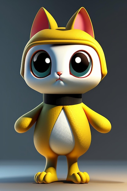 Cartoon anime style kawaii cute cat character model 3D rendering product design game toy ornament