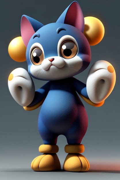 Foto ornamento del giocattolo del gioco di progettazione del prodotto di rendering 3d del personaggio del gatto carino kawaii in stile anime del fumetto