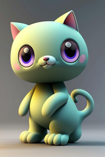 Cartoon anime style kawaii cute cat character model 3D rendering product design game toy ornament